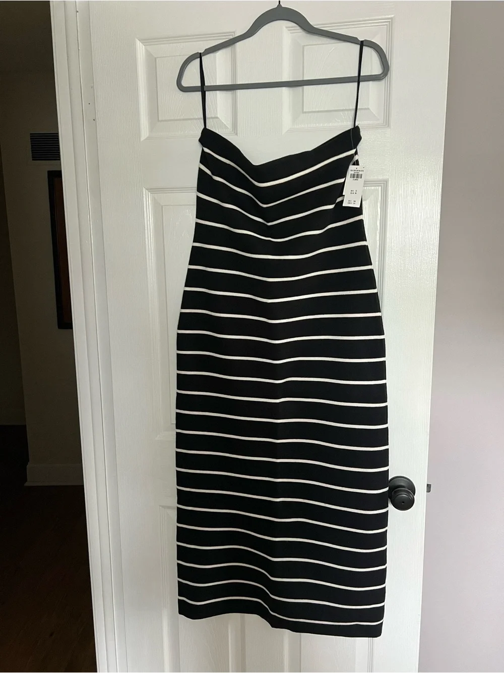 Abercrombie & Fitch Black and White Striped Strapless Sweater Midi Dress